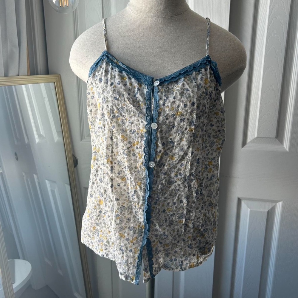 Floral Lace Trim Camisole - Blue and Yellow